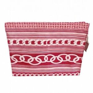 Clinique Large One Compartment Make Up Bag Zip Closure Rubberized Inside Chain